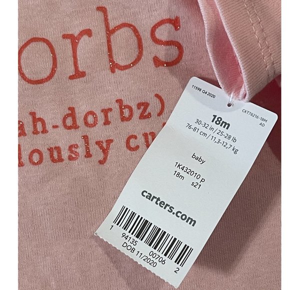 Carter's Baby Girl "Adorbs" Collectible Bodysuit Size: 18M Color: Pink NWT - Picture 3 of 3
